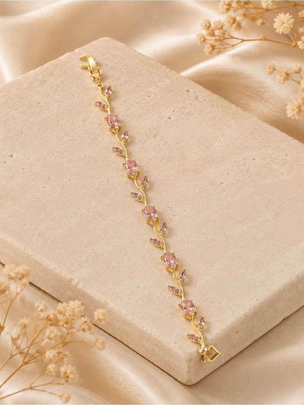 Gold-Plated Bracelet with Pink Crystal Accents